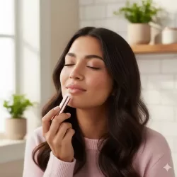 mulher passando o melhor hidratante labial do mundo