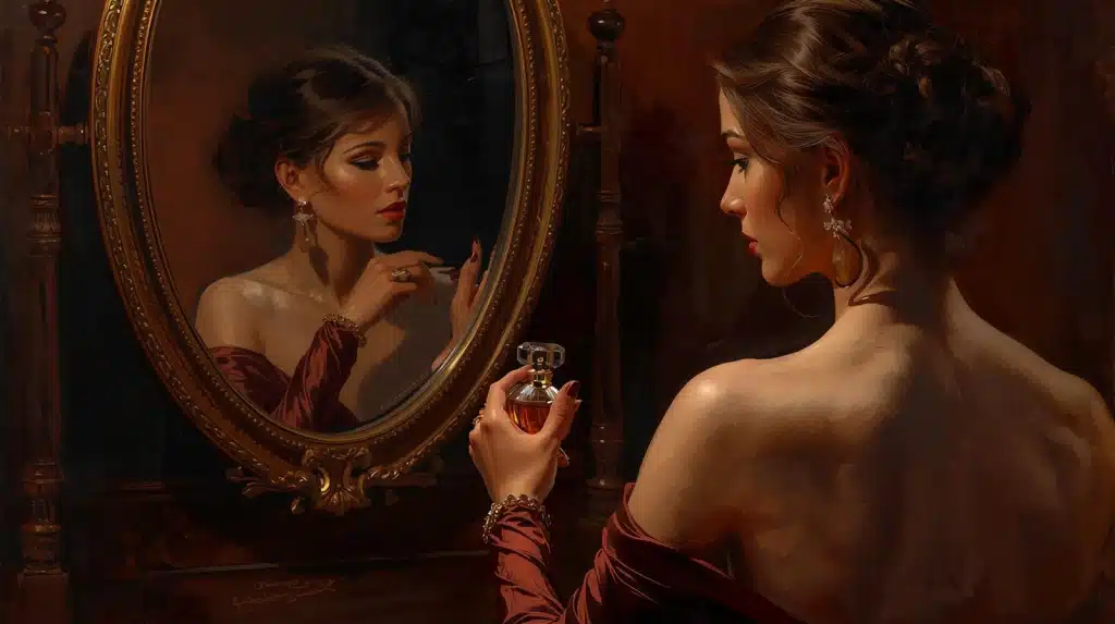 Mulher elegante passando perfume importado feminino